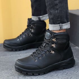 Large Size Winter Men's Shoes High-top Cotton Boots Plus Velvet To Keep Warm (Option: Black-45)